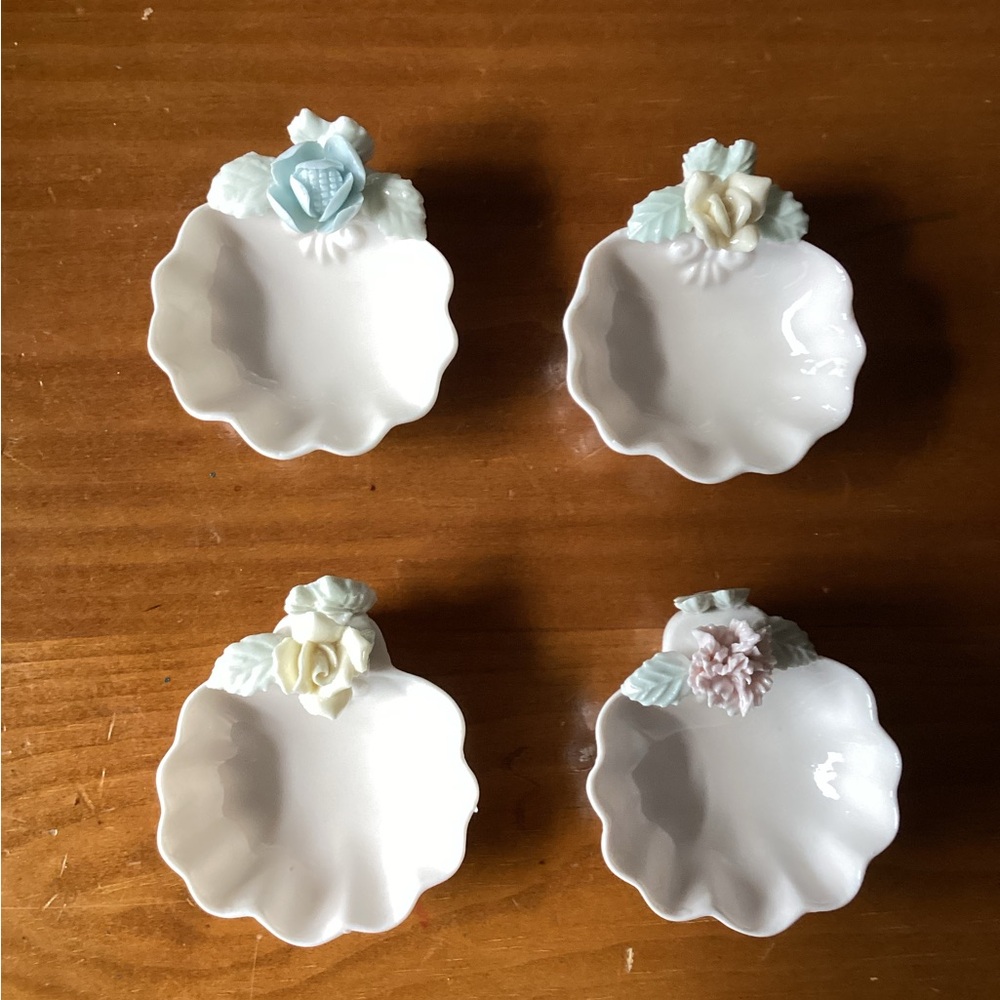 Vintage Set of Four Floral Salt Cellars
